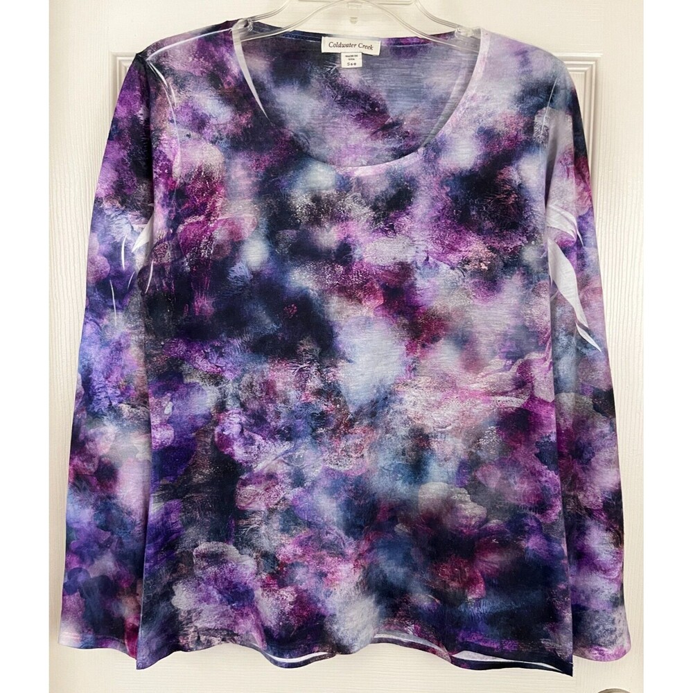 COLDWATER CREEK - Purple & Blue Long Sleeve Polyester Knit T-Shirt Top Small 6-8
